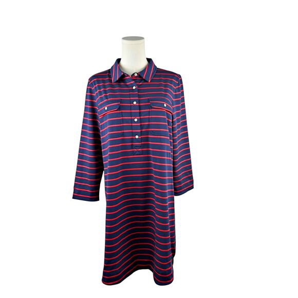 Vineyard Vines Performance Margo UPF50 Shirt Striped Dress 3/4 Sleeve Red Blue L - Picture 3 of 8
